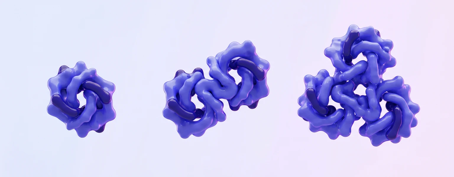 Three interlocking receptor diagrams representing retatrutide targeting GLP-1, GIP, and glucagon pathways in indigo lighting