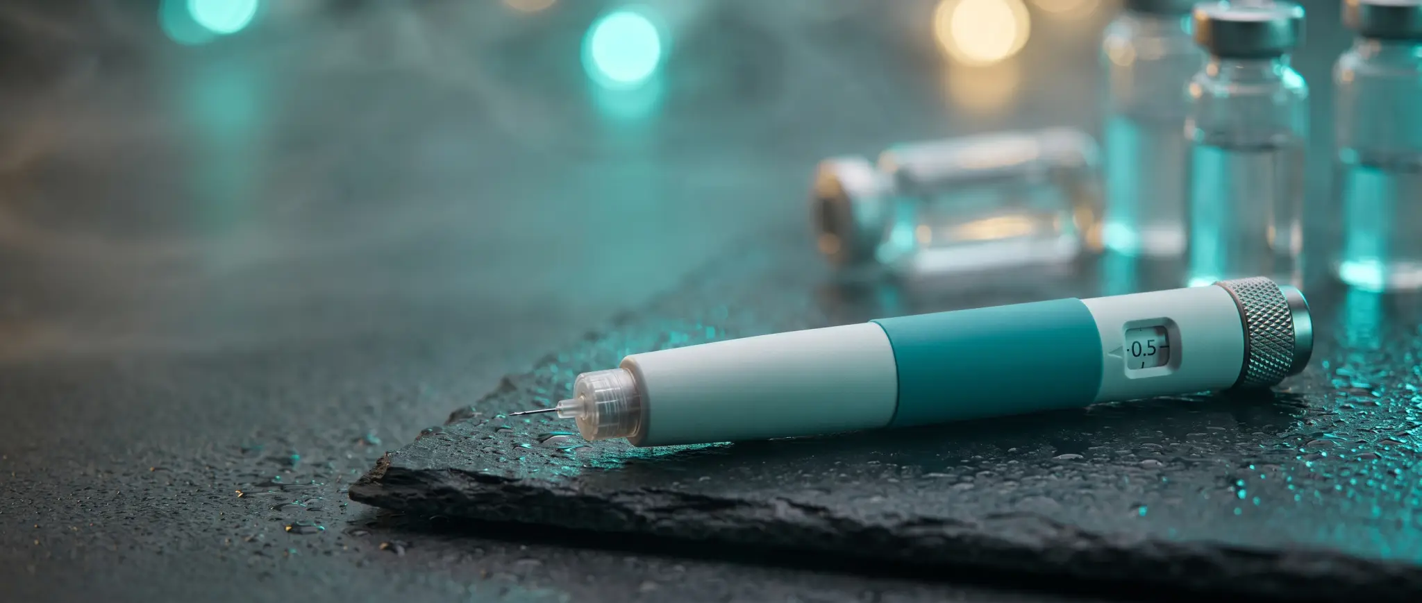 A Mounjaro injection pen sits beside a clinical checklist representing type 2 diabetes treatment candidacy.