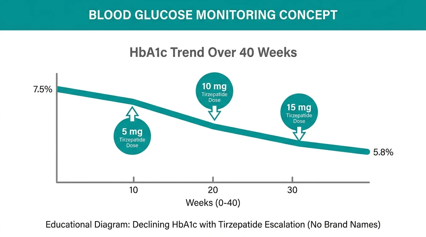 Chart illustrating Mounjaro HbA1c reduction of up to 2.07 percentage points vs placebo in SURPASS-1 trial over 40 weeks