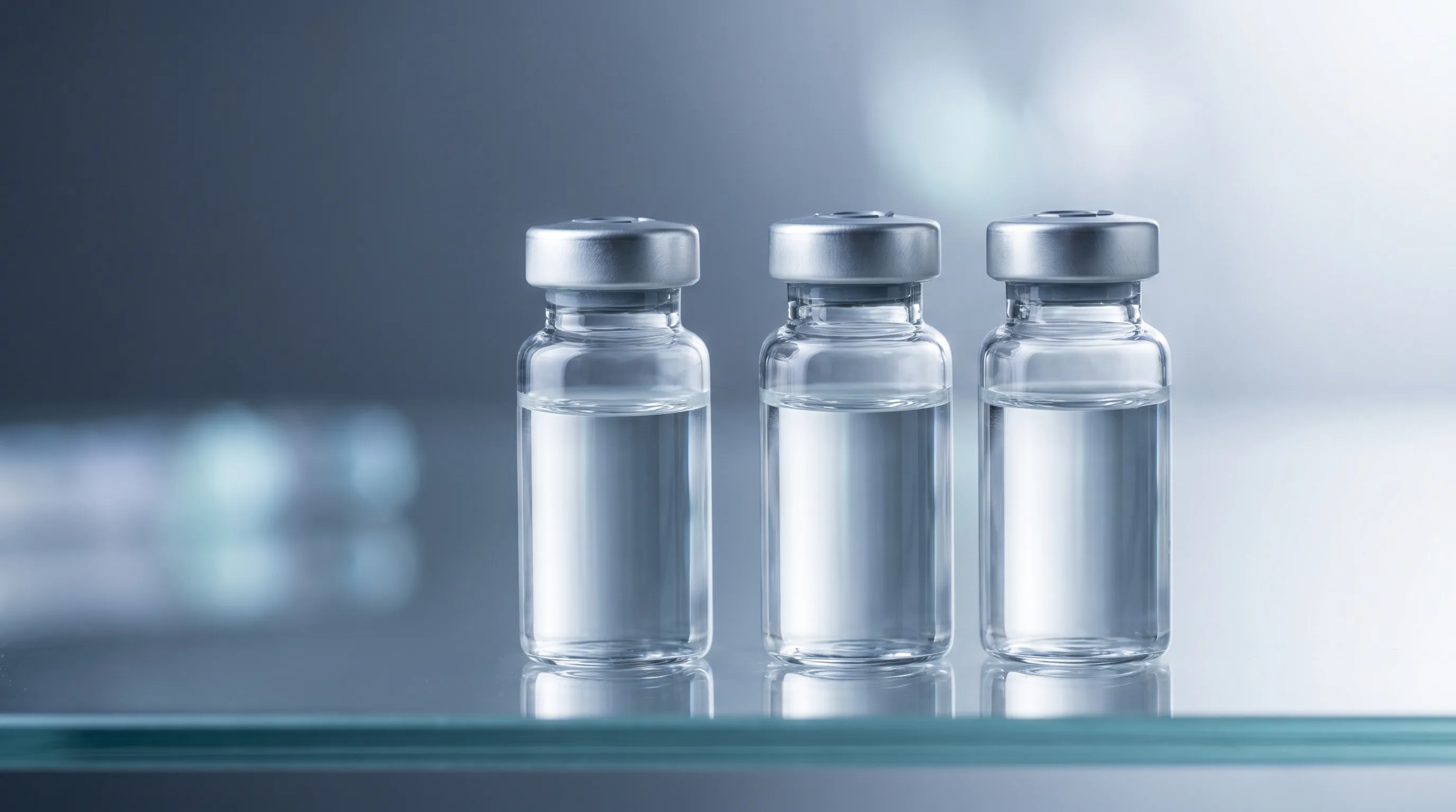 Two pharmaceutical vials side by side on a clinical surface representing the Mounjaro versus semaglutide comparison