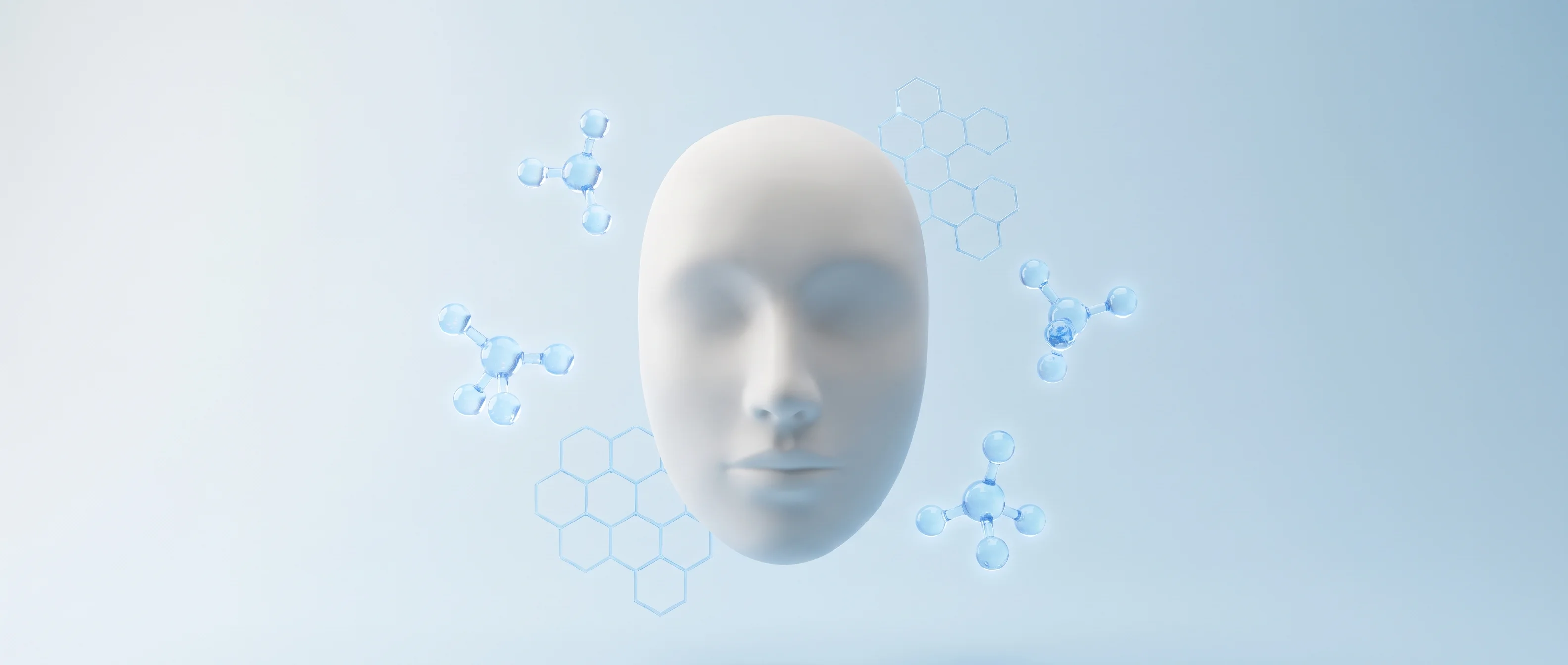 Clinical illustration of facial anatomy in blue lighting representing semaglutide and Ozempic facial volume changes.