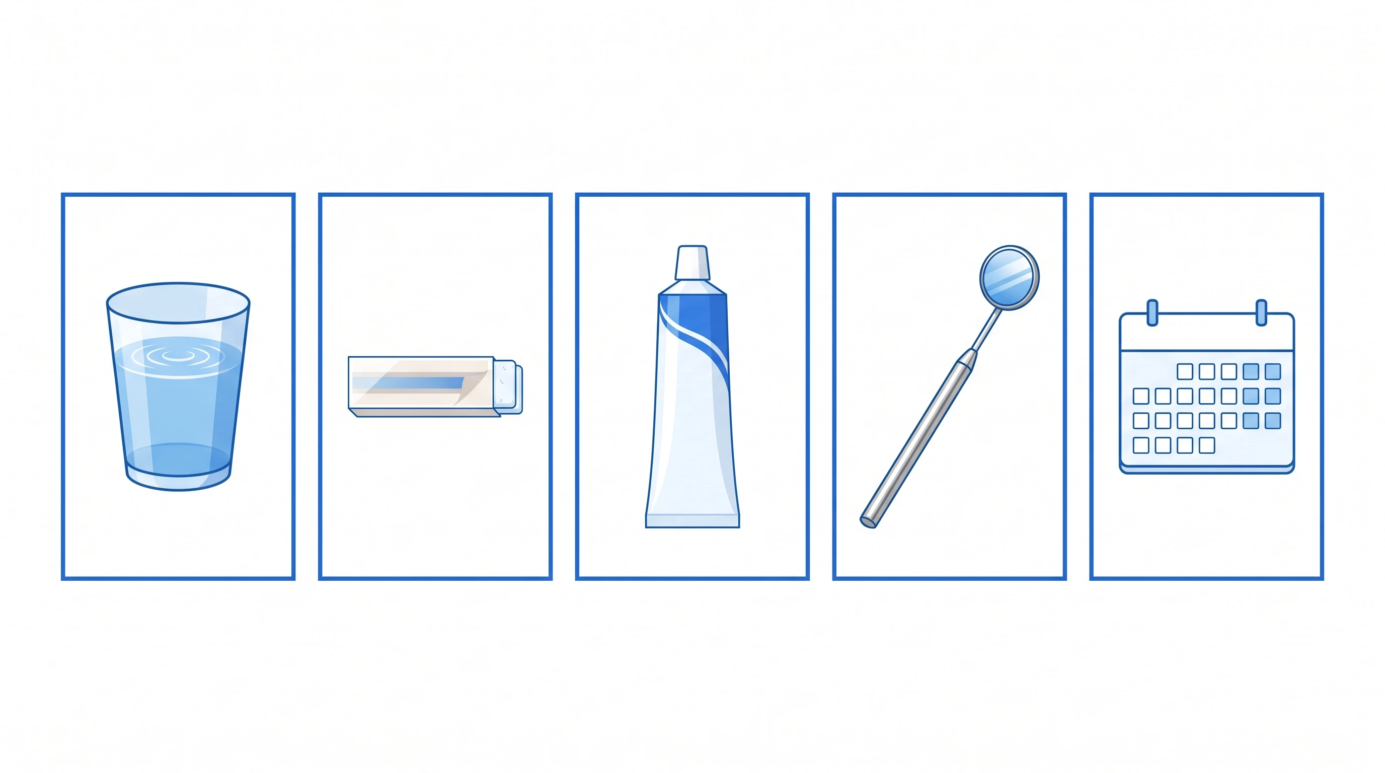 Five tooth-protection tips for semaglutide users: water, sugar-free gum, fluoride toothpaste, and dental checkups.