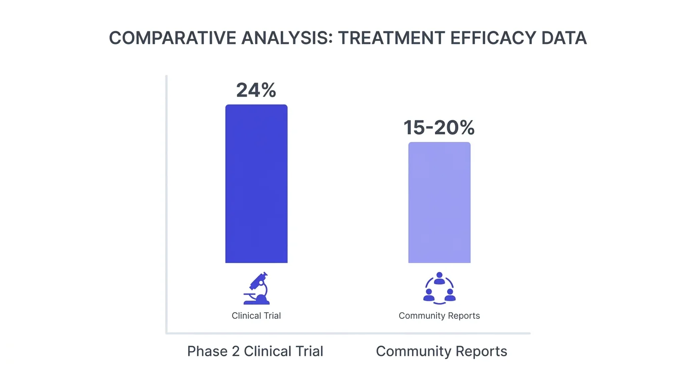 Bar chart comparing Phase 2 trial 24.2% weight loss against community-reported retatrutide outcomes across compounded dose ranges