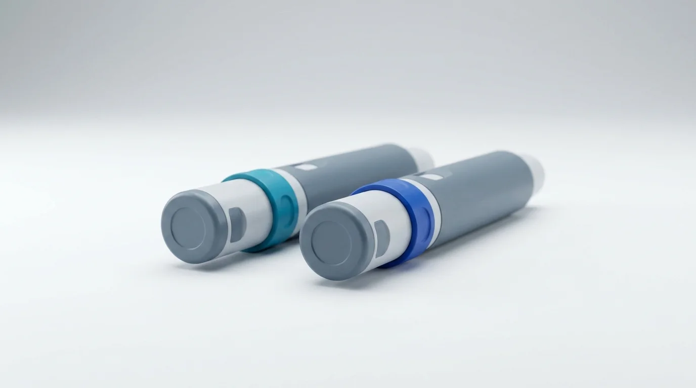 Zepbound and Wegovy injection pens side by side on a clinical surface for head-to-head comparison