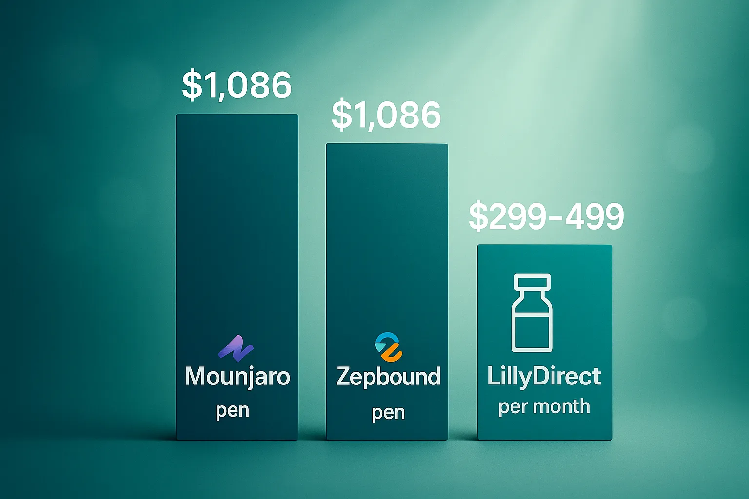 Tirzepatide cost comparison showing Mounjaro, Zepbound, and LillyDirect self-pay vial prices per month